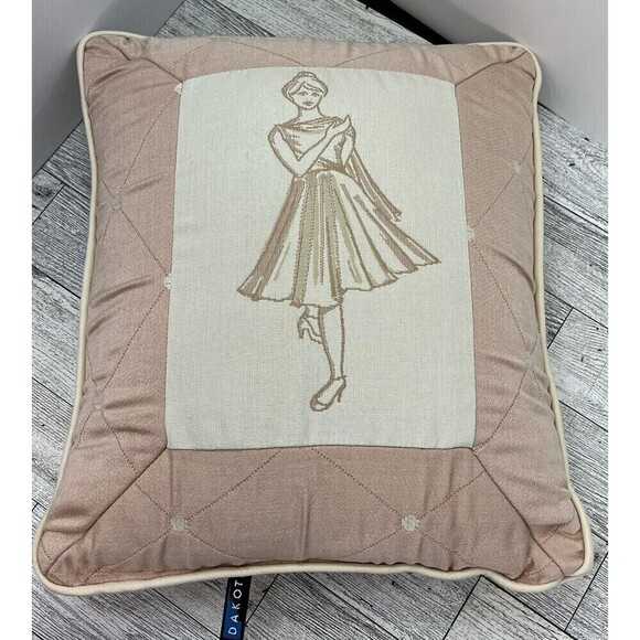 Girl In Paris Diamond Pattern Decorative Pillow  Romantic Feminine Dainty 14x12 - Picture 2 of 6